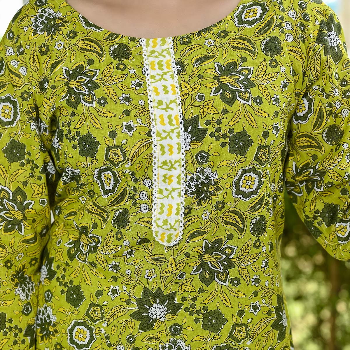 Lemon Green Floral Printed Pure Cotton Suit