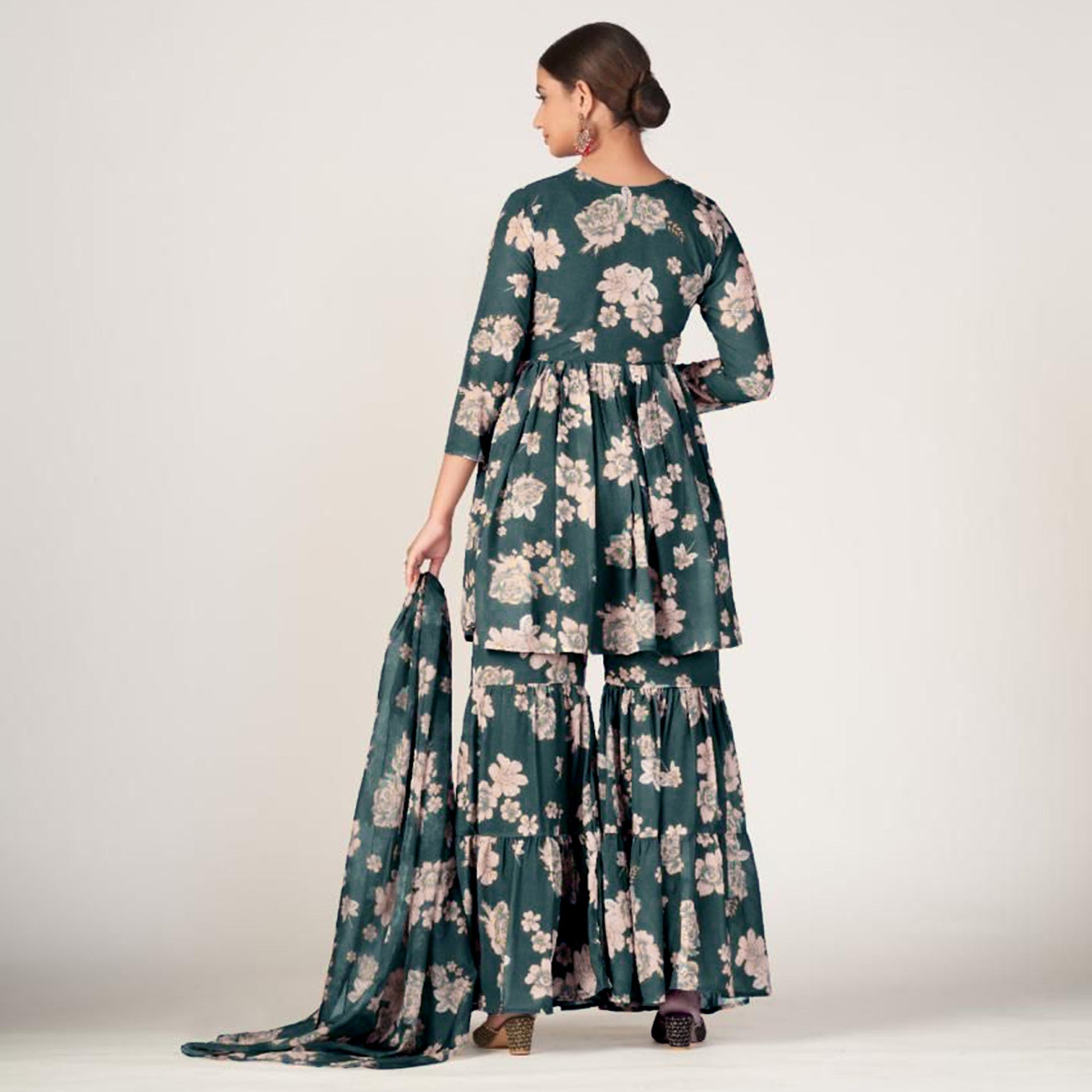 green-floral-printed-georgette-sharara-suit