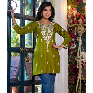 green-embroidered-rayon-straight-top