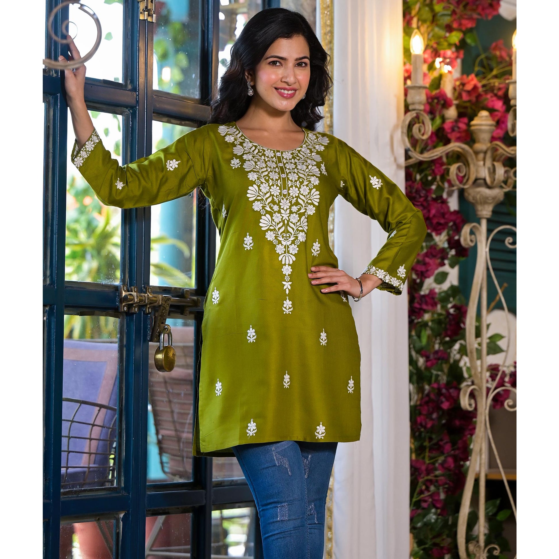 green-embroidered-rayon-straight-top