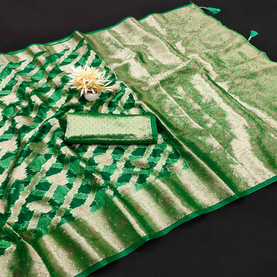 green-stone-work-woven-organza-jacquard-saree