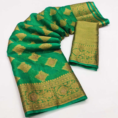 green-woven-with-stonework-organza-jacquard-saree