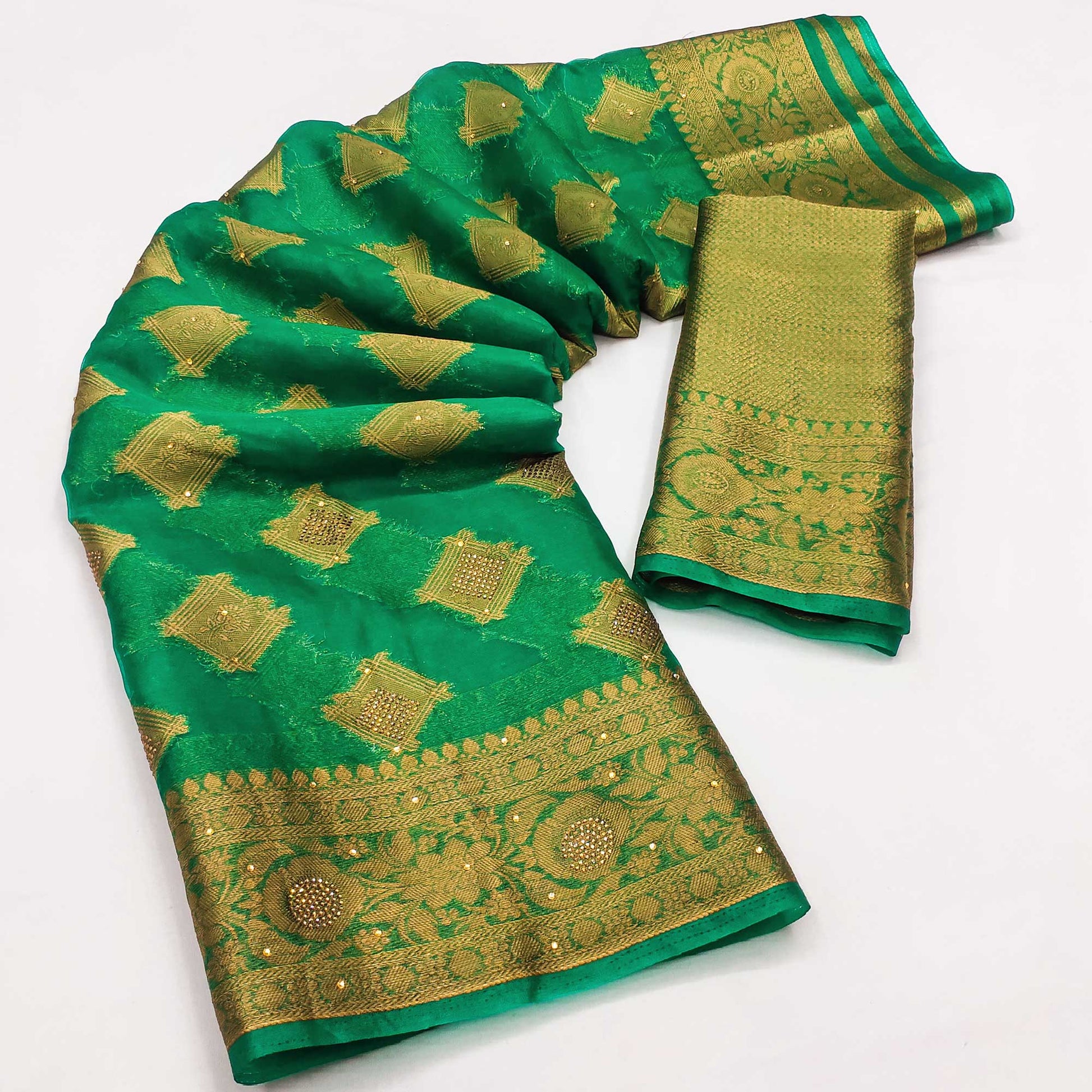 green-woven-with-stonework-organza-jacquard-saree