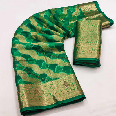 green-stone-work-woven-organza-jacquard-saree-2