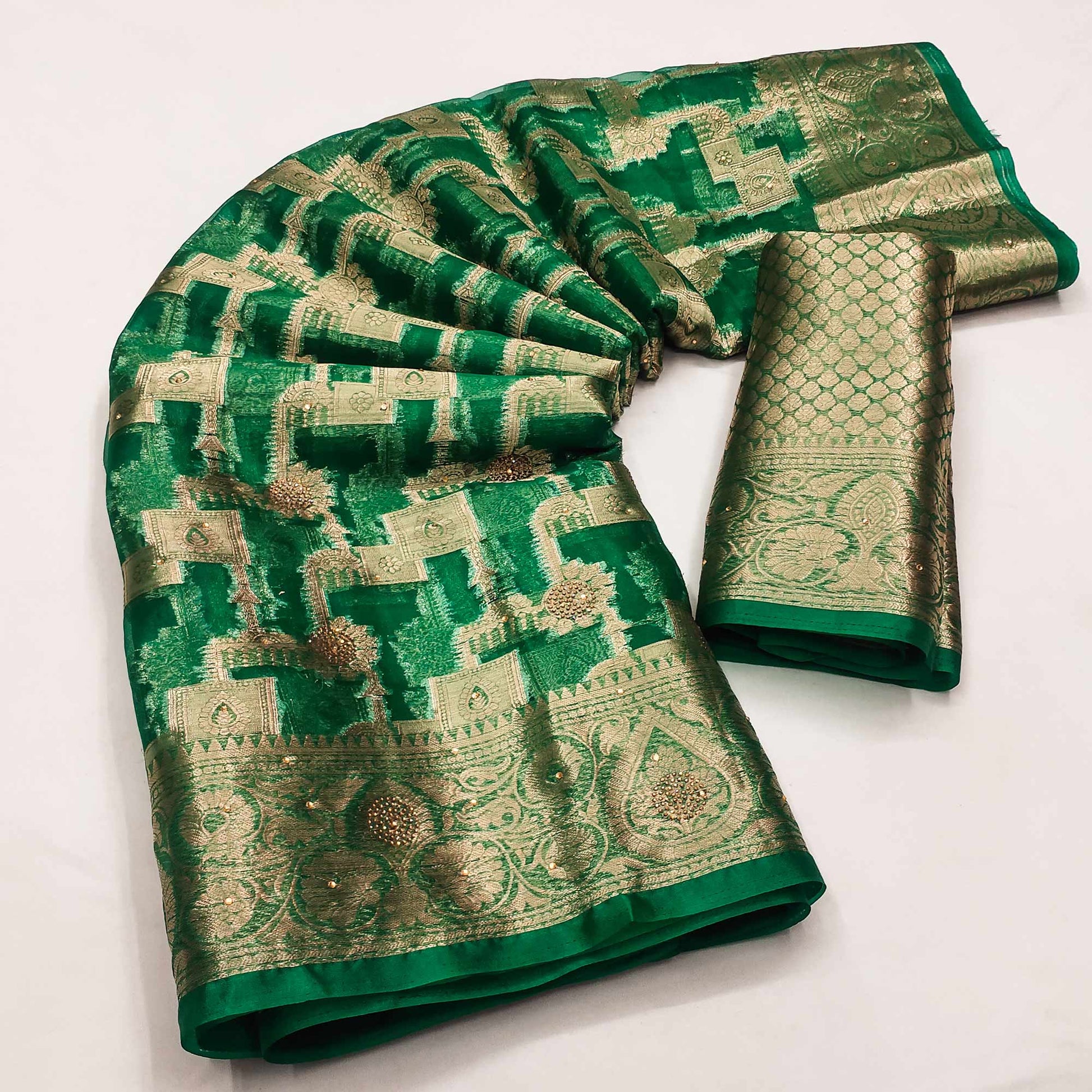 green-stone-work-woven-organza-jacquard-saree-3