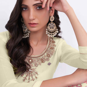 Light Yellow Sequins Embroidered With Stonework Georgette Semi Stitched Suit