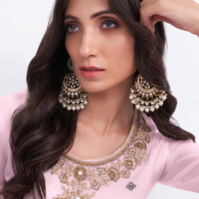 Light Pink Sequins Embroidered With Stonework Georgette Semi Stitched Suit