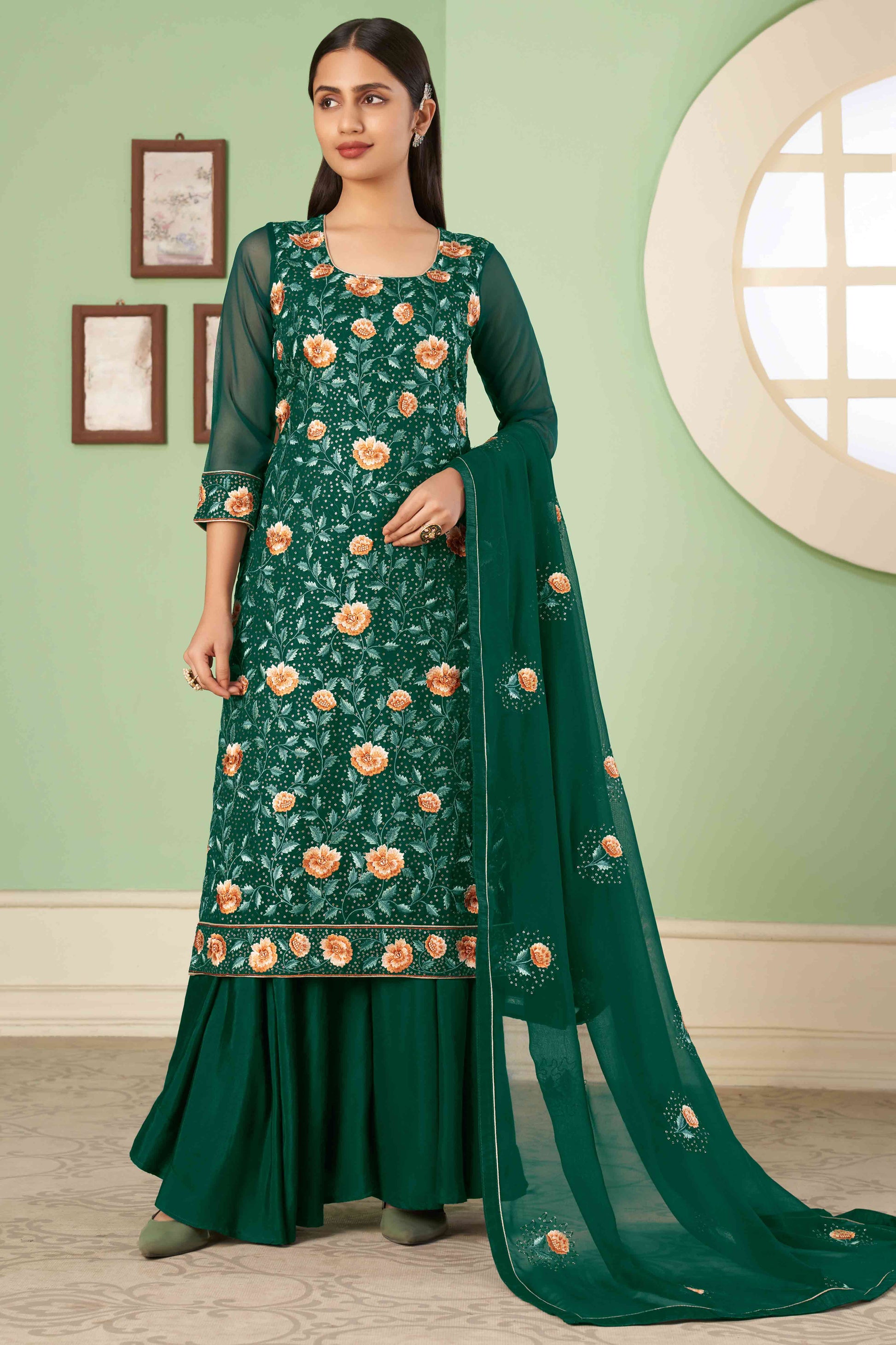 green-floral-sequins-embroidered-georgette-semi-stitched-suit-16