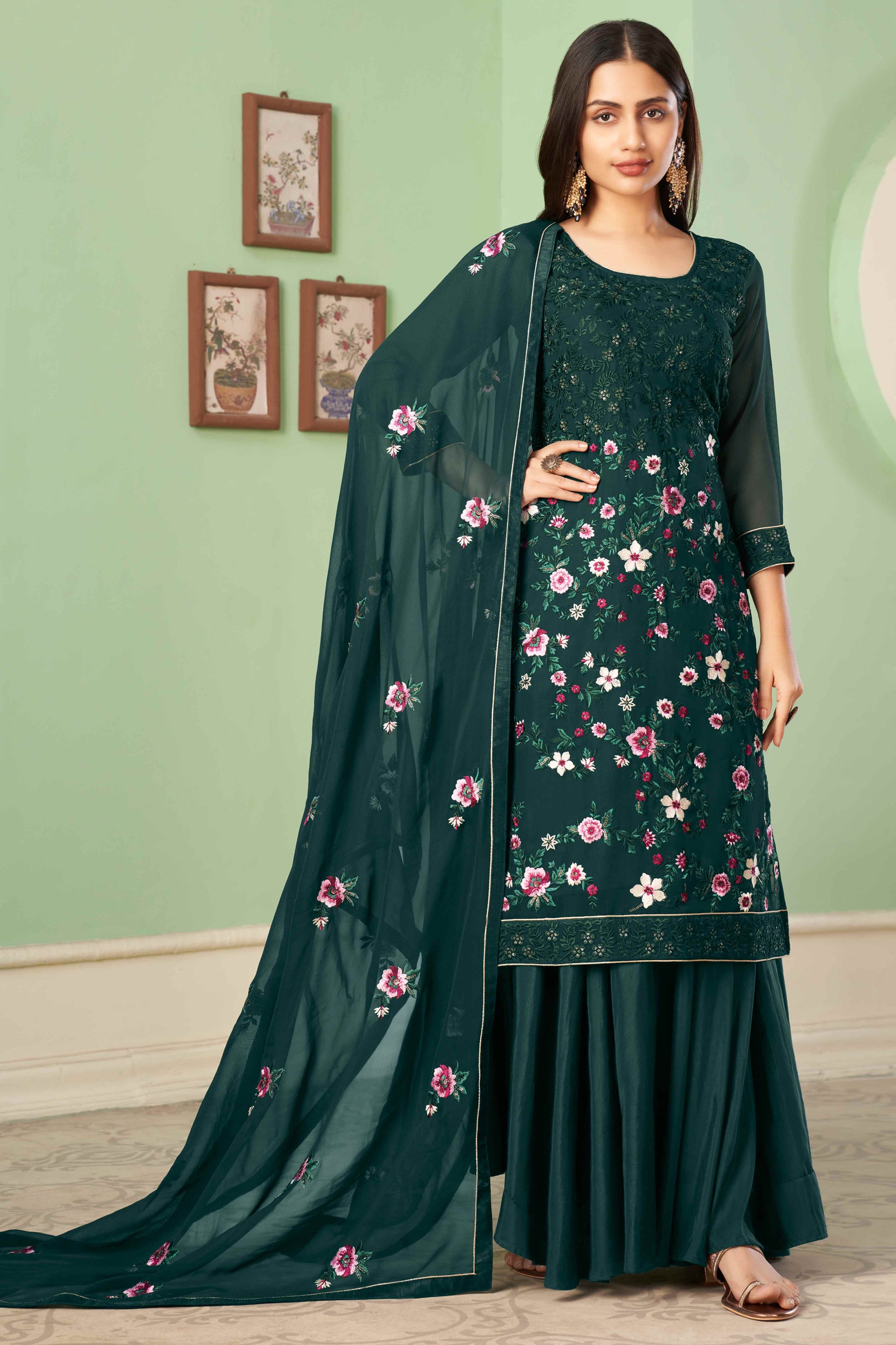 green-floral-sequins-embroidered-georgette-semi-stitched-suit-17