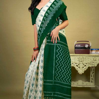 green-ikkat-printed-cotton-slub-saree