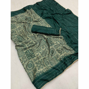 green-ajrakh-printed-tussar-silk-saree