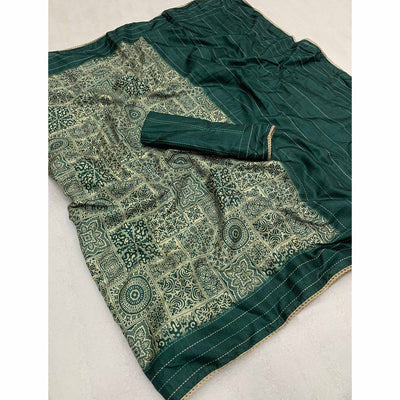 green-ajrakh-printed-tussar-silk-saree
