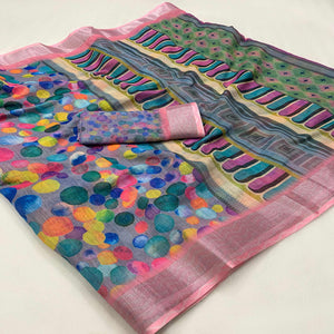 Grey Printed Soft Linen Saree