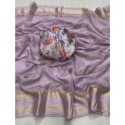 Light Lavender Foil Printed Chiffon Saree