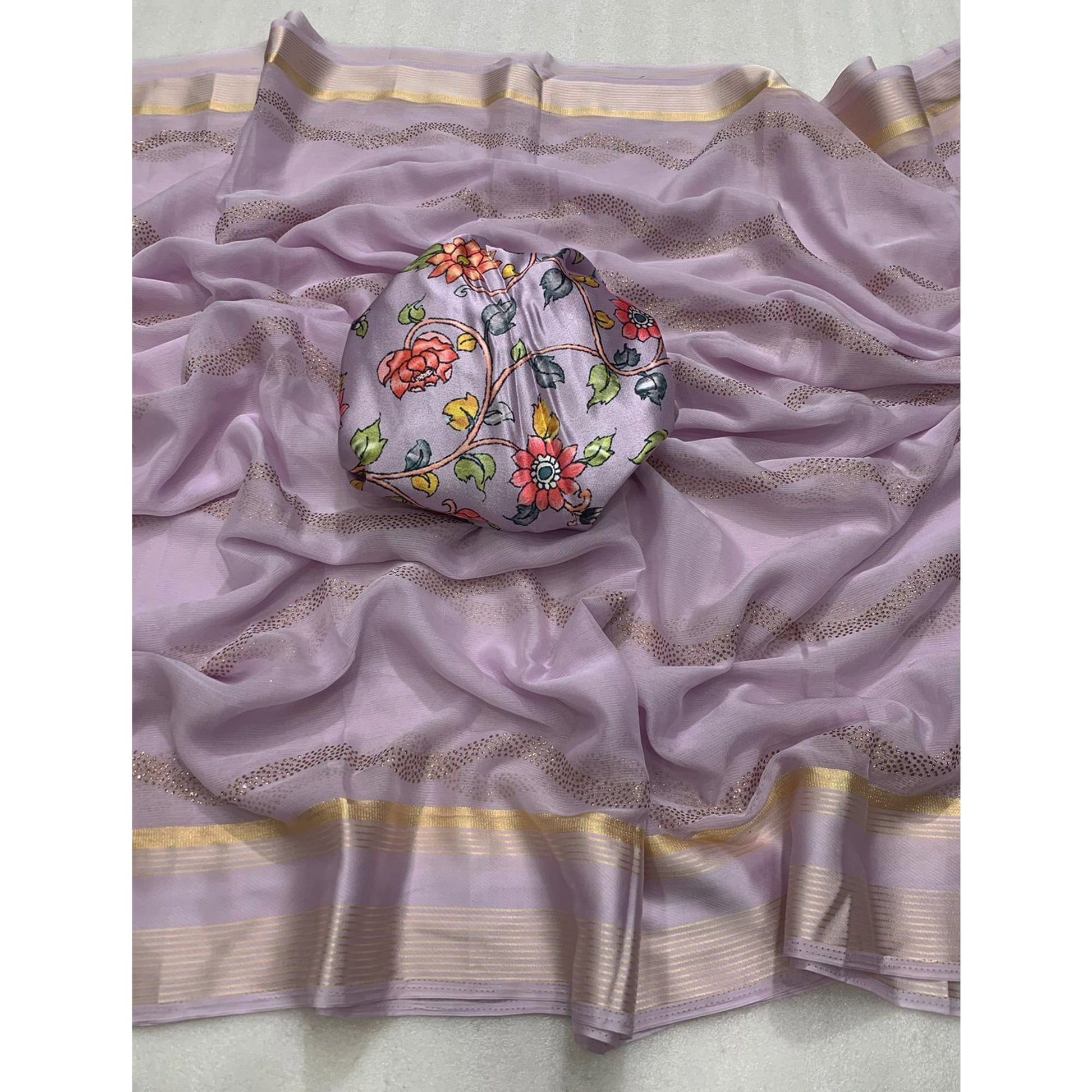 Light Lavender Foil Printed Chiffon Saree