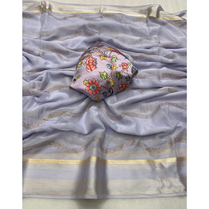 Light Violet Foil Printed Chiffon Saree