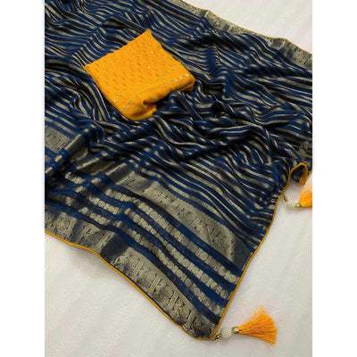 Blue Zari Work Woven Organza Saree