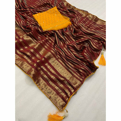 Maroon Zari Work Woven Organza Saree