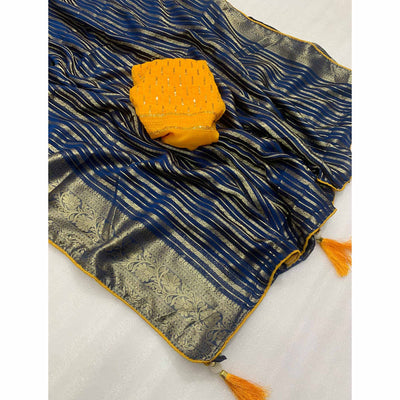 Blue Woven Georgette Saree With Tassels