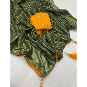 green-woven-georgette-saree-with-tassels-5