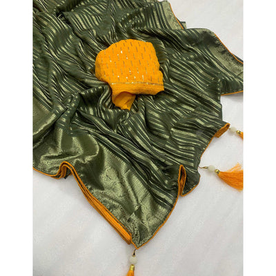 green-woven-georgette-saree-with-tassels-5