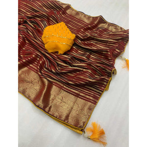 Maroon Woven Georgette Saree With Tassels