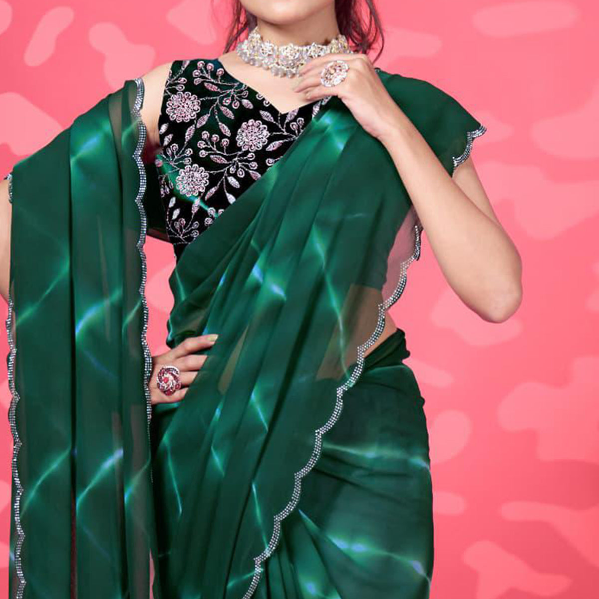 green-leheriya-printed-georgette-saree