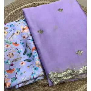 Lavender Floral Sequins Embroidered Chiffon Saree