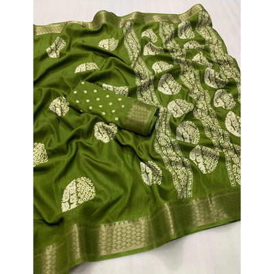 green-batik-printed-cotton-silk-saree-with-zari-border