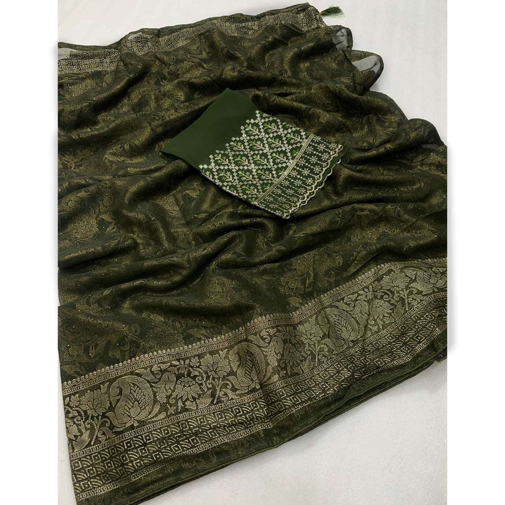 green-floral-foil-printed-georgette-saree-with-tassels-2