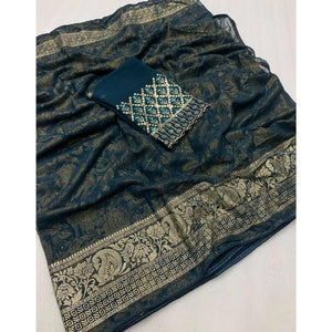 Morpich Floral Foil Printed Georgette Saree With Tassels