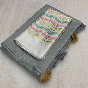 Grey Sequins Embroidered Organza Saree