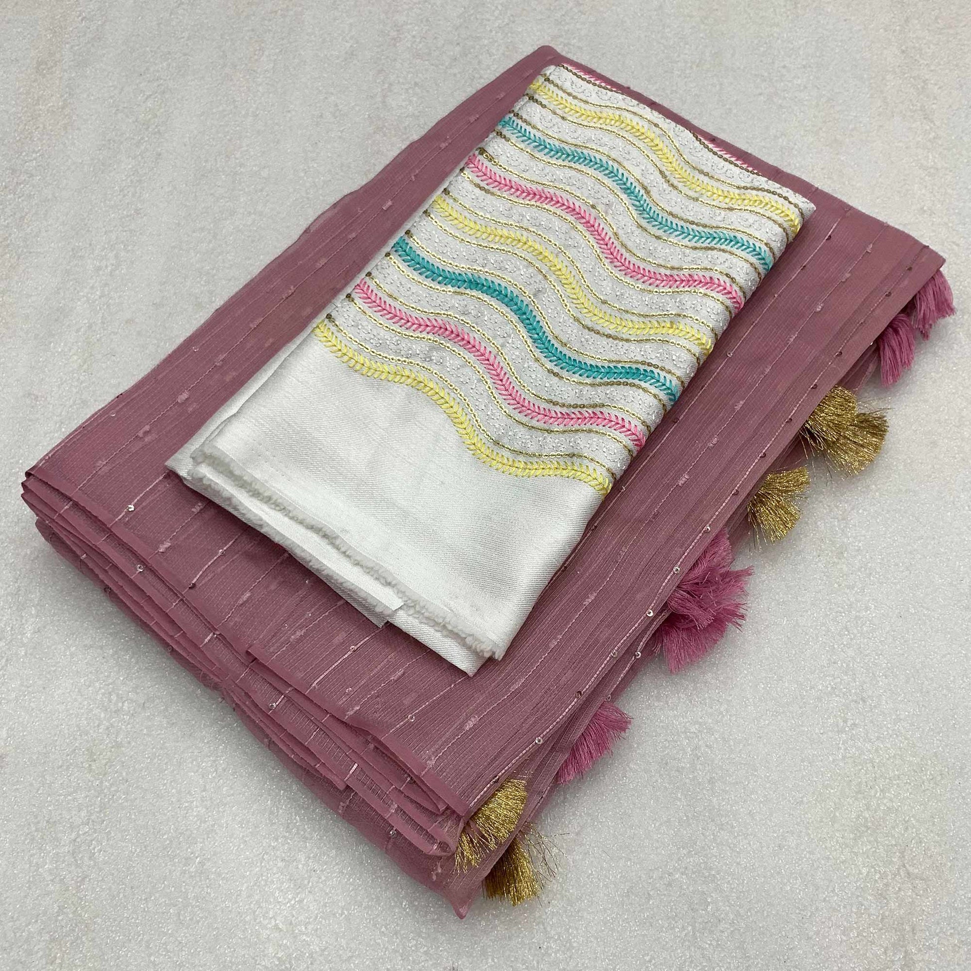 Mauve Sequins Embroidered Organza Saree