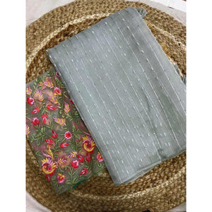 Grey Sequins Embroidered Organza Saree With Tassels