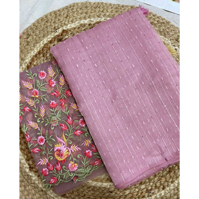 Mauve Sequins Embroidered Organza Saree With Tassels