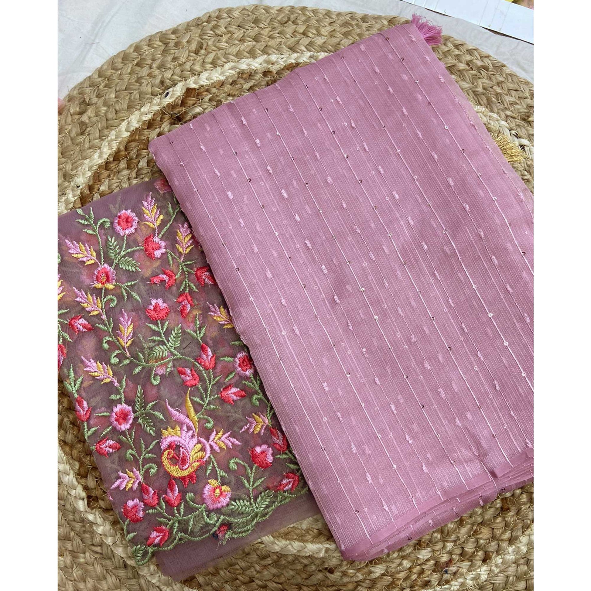 Mauve Sequins Embroidered Organza Saree With Tassels