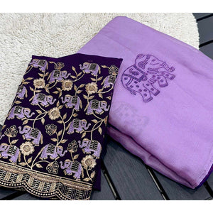 Purple Swarovski Embroidered Art Silk Saree