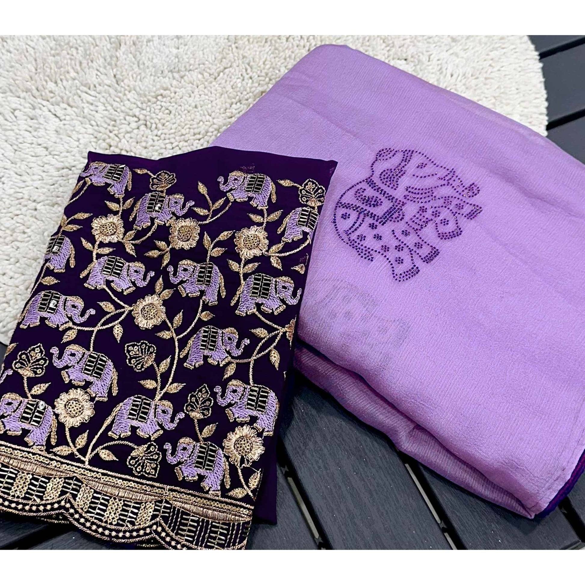 Purple Swarovski Embroidered Art Silk Saree