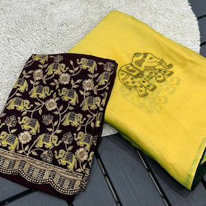 Yellow Swarovski Embroidered Art Silk Saree