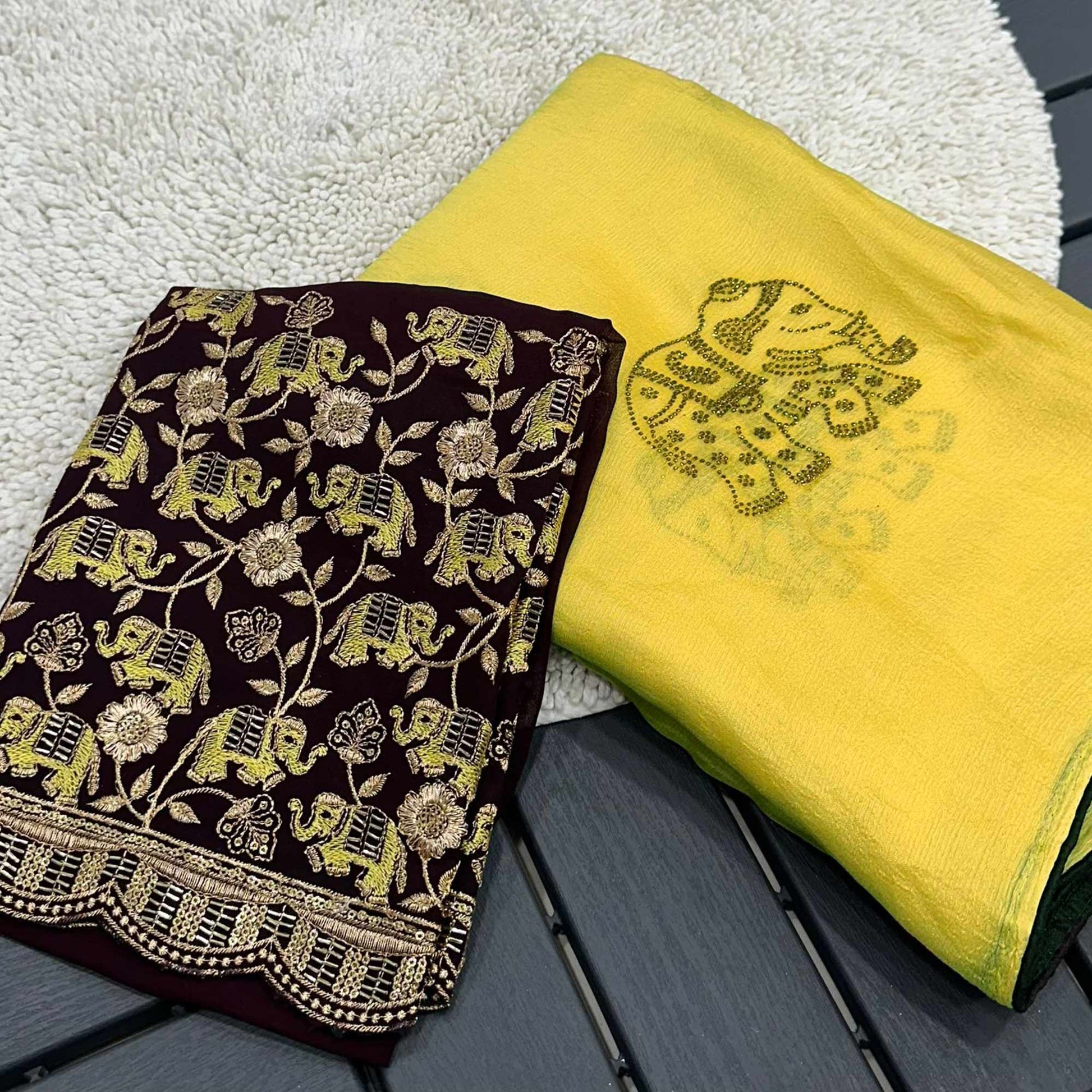 Yellow Swarovski Embroidered Art Silk Saree