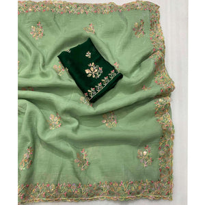 green-floral-embroidered-crunchy-chiffon-saree