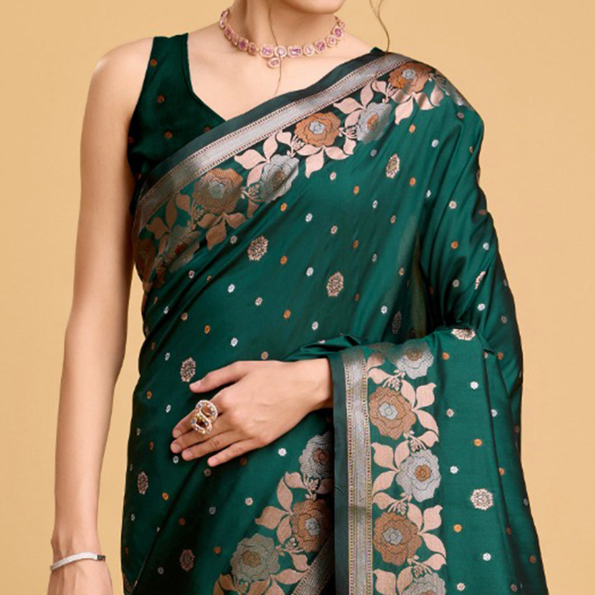 green-floral-woven-banarasi-silk-saree-4