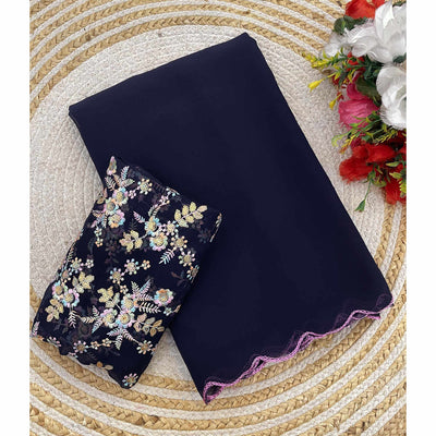 Blue Solid Georgette Saree