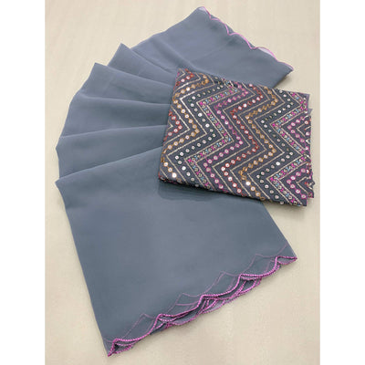 Grey Solid Georgette Saree