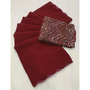 Maroon Solid Georgette Saree