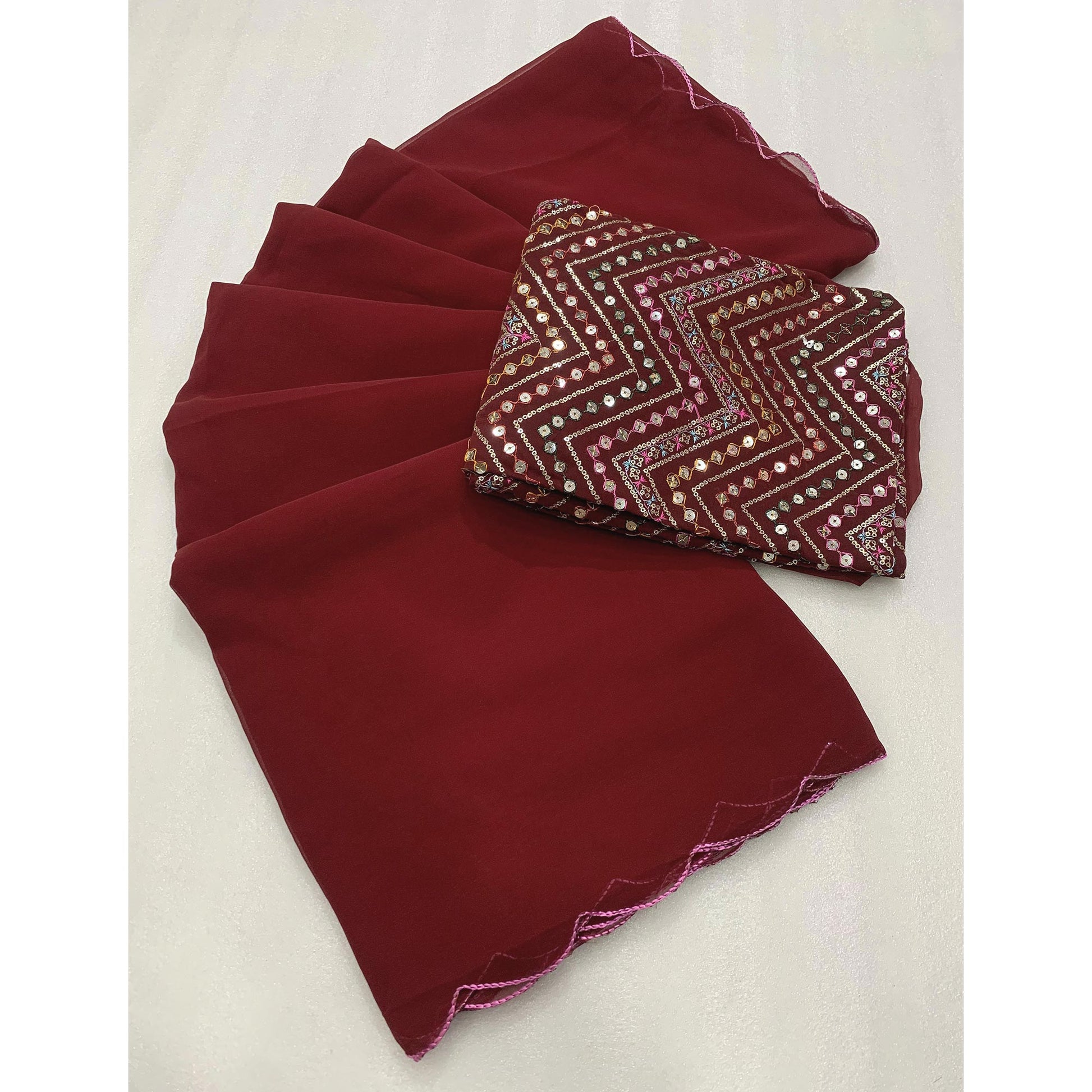 Maroon Solid Georgette Saree
