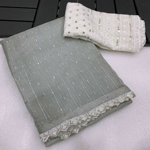 Grey Sequins Embroidered Organza Saree