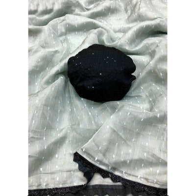 Grey Woven Organza Saree With Beads Work Border