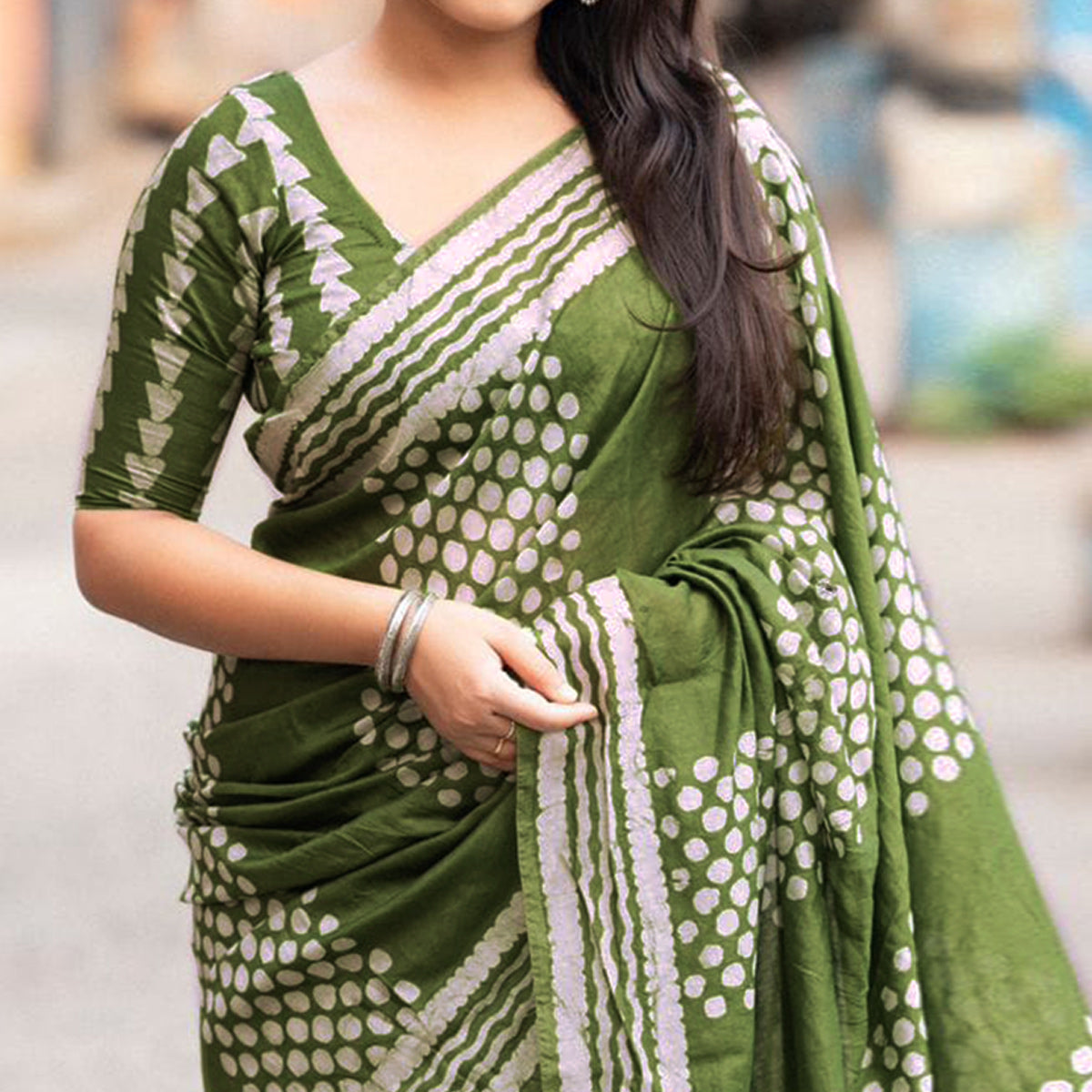 green-printed-chanderi-saree-with-tassels
