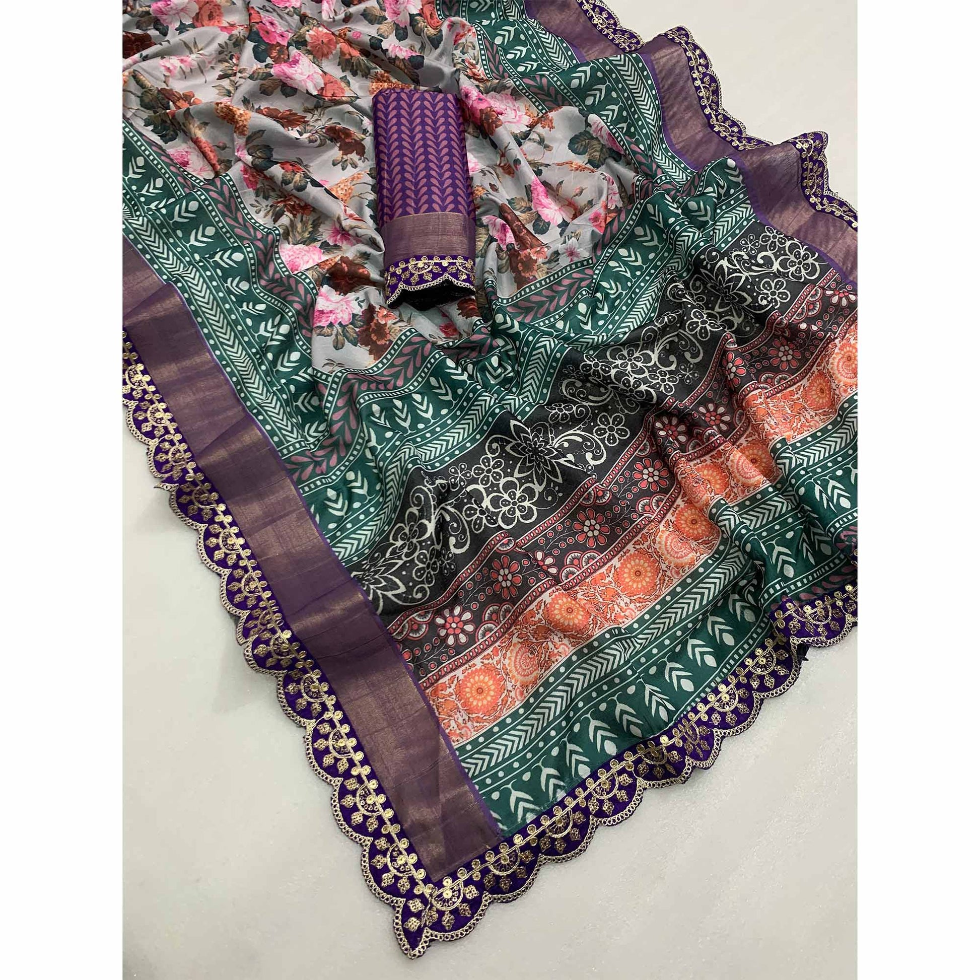grey-floral-digital-printed-tussar-silk-saree-with-sequins-embroidered-border